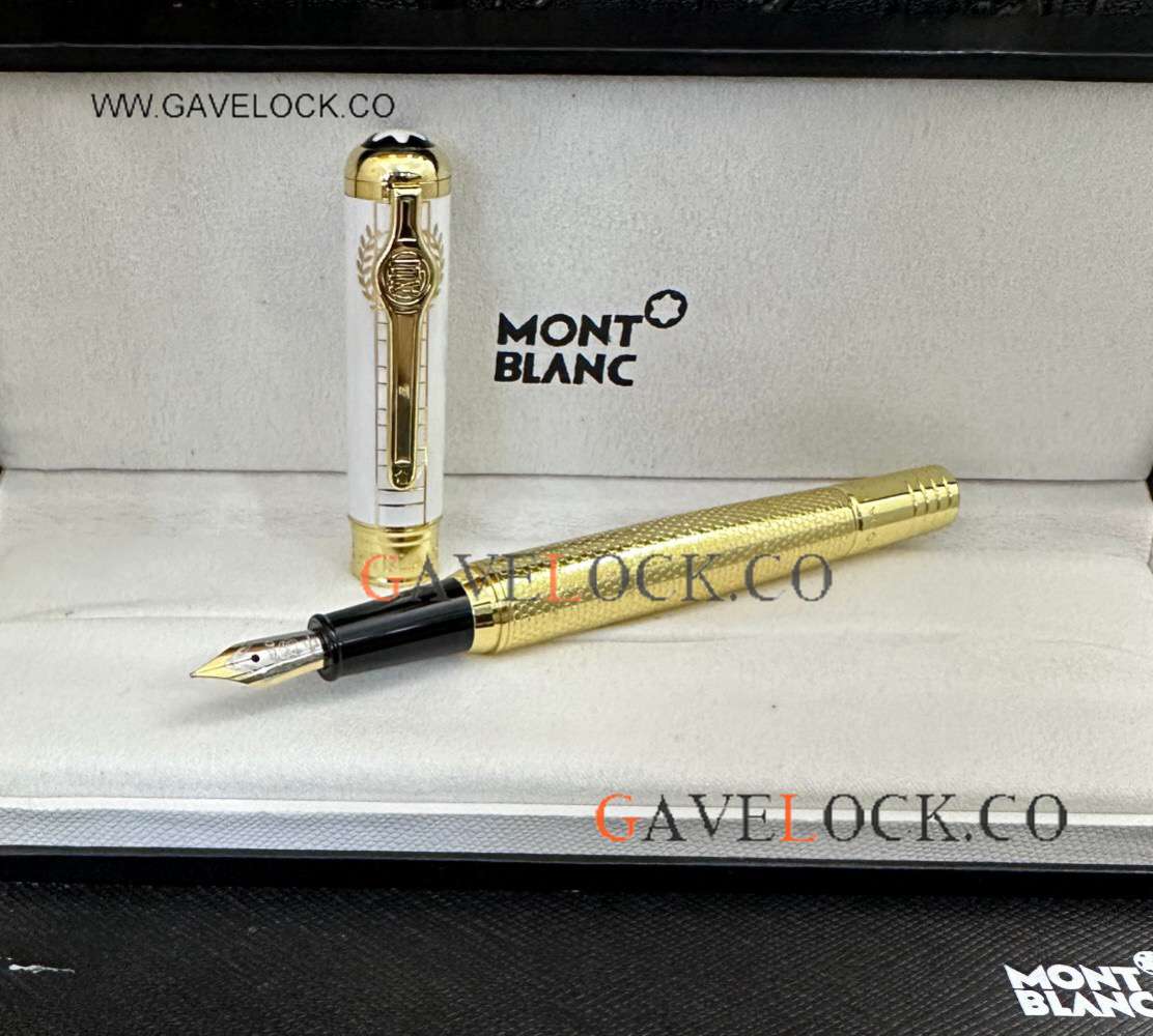 Fake Mont Blanc Special Edition Muhammad Ali Fountain White-Gold